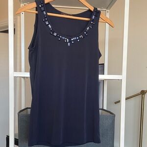 The Limited Navy Tank Top with Embellished Neckline